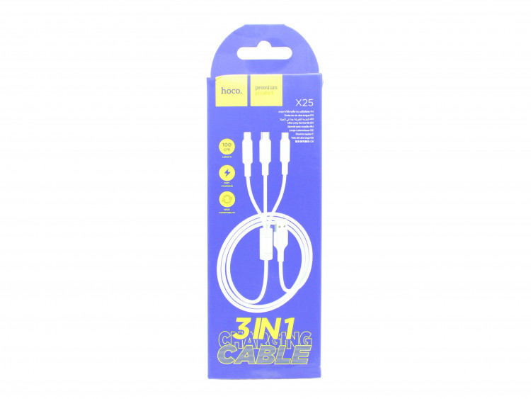 Шнур USB A штекер -- 3 в 1 (micro USB штекер, Type-C штекер, Lighting штекер) HOCO X25