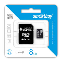 Карта памяти MicroSDHC  8GB Smartbuy class10 с адаптером