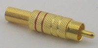 Штекер RCA(тюльпан), на кабель  (золото, 2 красные полосы) (10/100)   P-085_R