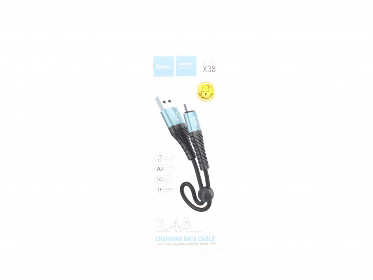 Шнур USB на micro USB штекер  HOCO X38   0,25м  (2.4A) плетеный (1/31)