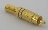 Штекер RCA(тюльпан), на кабель  (золото, 2 черные полосы) (10/100)   P-085_Bk