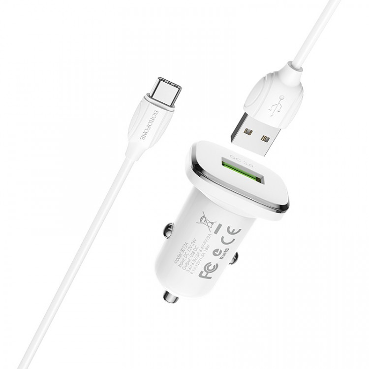 АЗУ с USB BOROFONE  BZ12A (5V, 3000mAh, TYPE-C, QC3.0)