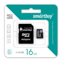 Карта памяти MicroSDHC 16GB Smartbuy class10 с адаптером