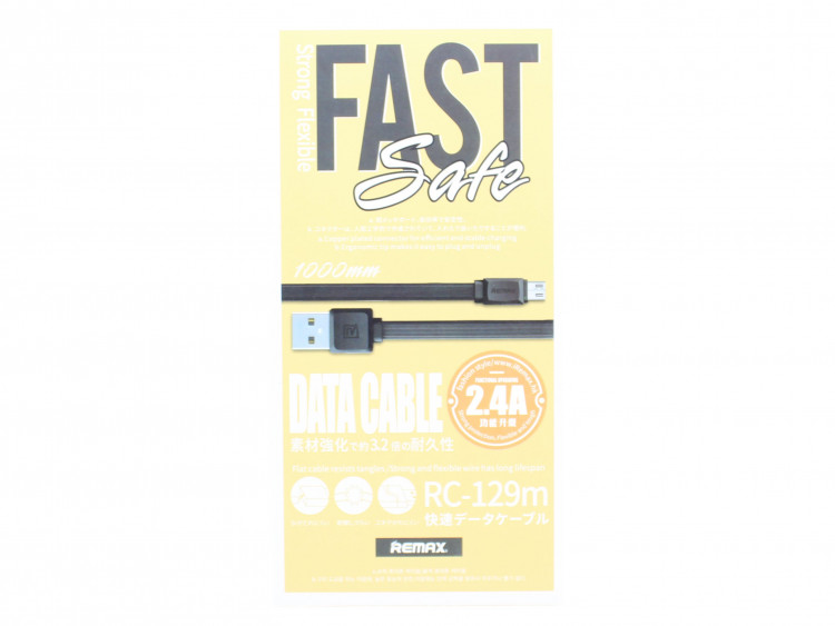 Шнур USB на micro USB штекер  REMAX  RC-129       1м   (2А) плоский