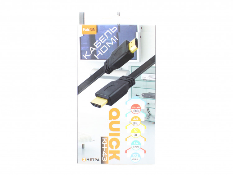 Шнур HDMI - HDMI   FaisON  KH-43  3,0м V1.4 (черный)