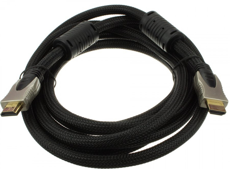 Шнур HDMI - HDMI   с феррит. фильт.  1,5м  (зол.,сетка-нейлон)  Ш-251-1.5