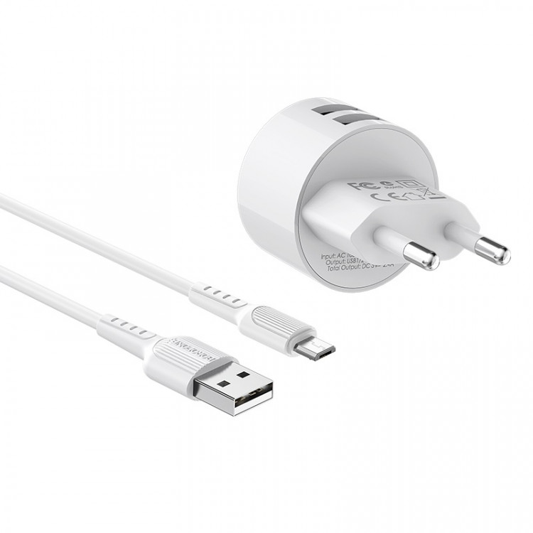 СЗУ с 2USB BOROFONE  BA23A (5V, 2400mAh, шнур Micro) 1/36