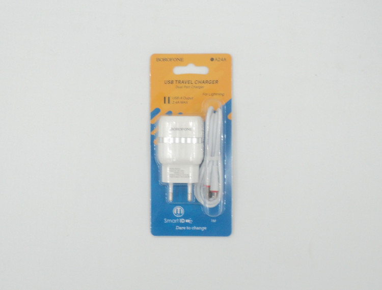 СЗУ с 2USB BOROFONE  BA24A (5V, 2100mAh, шнур Lightning)