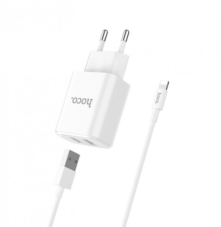 СЗУ с 2USB HOCO C62 (5V, 2100mAh, Lightning, 1м)