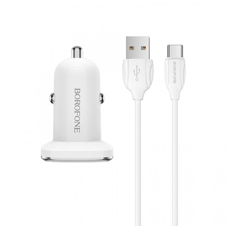 АЗУ с 2xUSB BOROFONE  BZ12 (5V, 2400mAh, шнур Type-C)