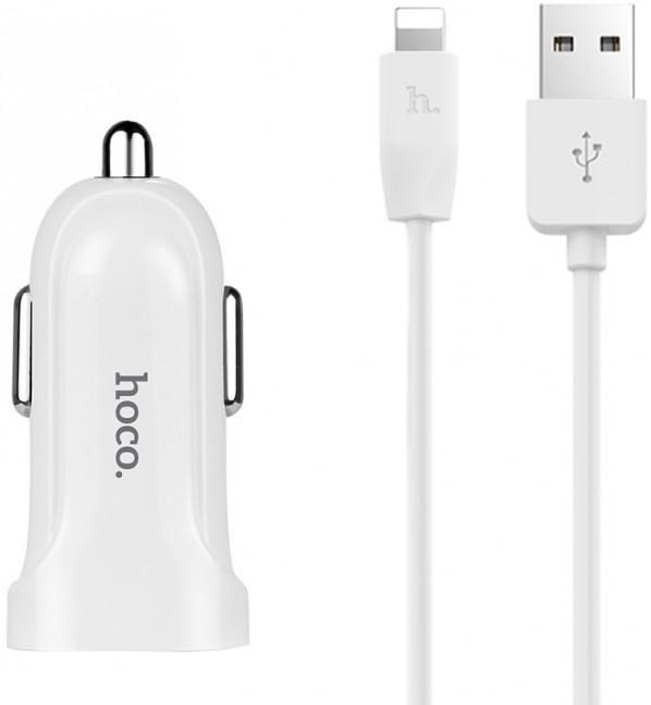 АЗУ с 2xUSB HOCO Z2A (5V, 2400mAh,12/24V, шнур Lightning, 1м)