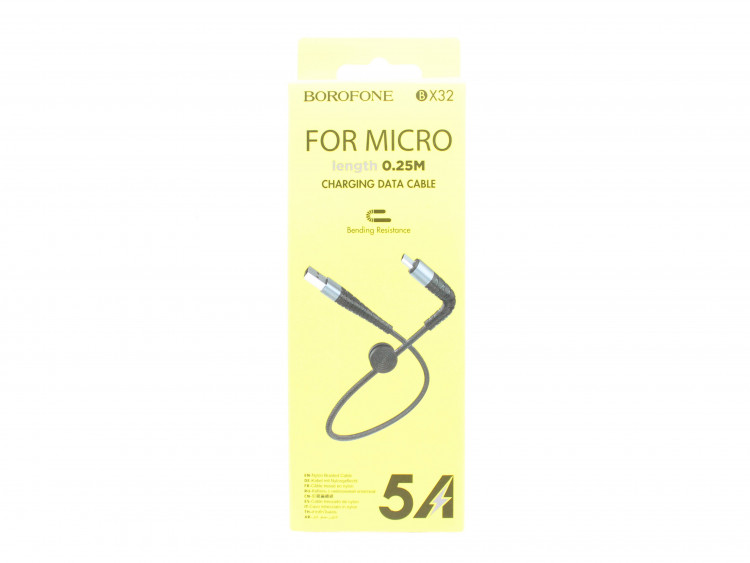 Шнур USB на micro USB штекер  BOROFON BX-32   0,25м (2,4A) плетеный (1/10)