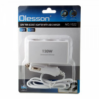 Разветвитель авто прикуривателя OLESSON 1522 (2 гнезда+USB)