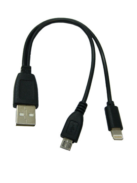 Переходник USB штекер - micro USB штекер + Lighting штекер   BS-415